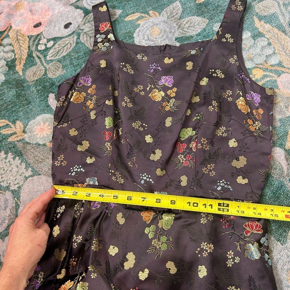 Vintage Yves Cossette Depeche Mode Midi Dress size 6 Black Asian Floral y2k 90s - Picture 9 of 16